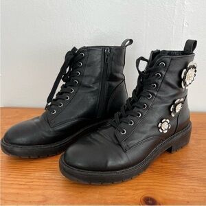 Betsey Johnson Black Floral Combat Boots